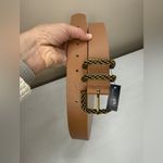 White House | Black Market NWT Gold Buckle Denim Leather Belt Sz M Photo 9