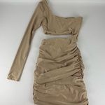 Tiger Mist  Satin Beige One Shoulder Dress Photo 4