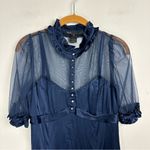 Marc Jacobs 100% Silk Womens Dress Sz 4 Navy Blue Mesh Ruffle Sheer Babydoll Photo 4