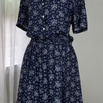 Calvin Klein Jeans Calvin Klein Navy Blue & White Floral Print Short Sleeve Knee Length Dress Photo 0