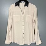 EXPRESS The Portofino Shirt Women's Semi-Sheer Tan Button Up - Size XS - Preppy Photo 0