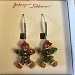 Betsey Johnson  Gingerbread Cookie Christmas Necklace Earrings Set Rhinestone Bow Photo 1