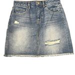 Harper A-Line Distressed Denim Mini Skirt Women Small Raw Hem Medium Wash Cotton Photo 4