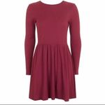 Topshop Tie Back Skater Dress Maroon Red Ribbed Long Sleeve Womens Size 6 Photo 2