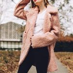 J.O.A. Women’s Reversible Teddy Faux Shearling Coat Oversized in Dusty Pink L Photo 2