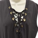 Ralph Lauren Lauren  Lace Up V Neck Tunic Top Jumper L Pockets Black Sleeveless Photo 1