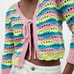 ZARA  // crochet chunky knit tie front multi color cardigan Photo 0