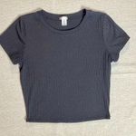 Bozzolo | Black Ribbed Crewneck Short Sleeve Cropped Tee | Large Photo 0