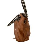 Studded Motorcycle Jacket Leopard Trim Satchel Brown Photo 2