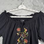 RxB Blouse XL Embroidered Peasant Smocked Off Shoulder Floral Boho Festival Top Black Photo 3