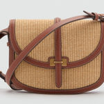 Mango Raffia-Effect Contrast Canvas Crossbody Bag Shoulder Bag Faux Leather Photo 0