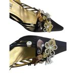 Vintage Y2K Black Pointed Toe Heel Floral Rhinestone Embellished Size 10 Photo 1