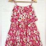 TCEC  Pleated Tiered Circle Print Mini Dress Spaghetti Strap Pink Red White M Photo 1