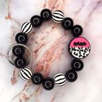 Mama Animal Print Pink Black & White Beaded Wristlet Keychain Photo 0