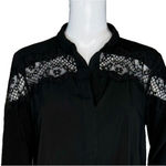 T Tahari Shirt Womens Medium Black Popover Top Lace Insert Neutral Minimalist Photo 4