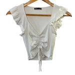 ZARA  White Ruffled Cap Sleeve Ribbed Cropped Top Women's Size Small Photo 0