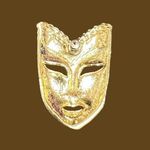 Vintage Theater Mask Brooch Pin Earring set gold tone crystal NWOT Masquerade Photo 2