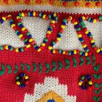 Vintage 80s Red Cardigan Sweater Beaded Southwestern Fringe Oversized Vneck XS Photo 11