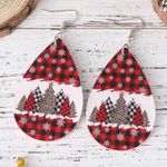 Christmas Buffalo Check Double Sided Faux Leather Drop Earrings Red Photo 0