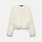ZARA  sweater Jacket Coat faux fur shaggy fuzzy white with metallic thread  Photo 10