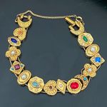 Vintage Unsigned Goldette Victorian Revival Sliding Charms 7.25” Bracelet 40g. Gold Photo 8