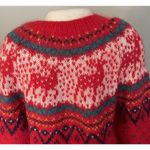 Northern Isles VTG Fair Isle Cardigan Women’s MED Red Sweater Reindeer Holiday Photo 5