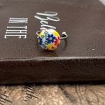 Cute 1960s Colorful Floral Cabochon Stainless Steel Ring Red Photo 4