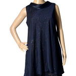 Slny Dress Womens 12 Navy Sleeveless Layered Lace W/ Satin Collar Back Zip Photo 0