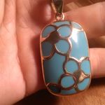 Blue Turquoise Stainless Steel Floral Design Pendant Necklace Photo 8