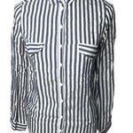 ZARA Basic Striped Button Down Shirt White Denim Size Small Photo 0