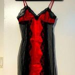 Frederick's of Hollywood Vintage Frederick’s of Hollywood Red Satin and Black Lace Sheer Whimsigoth Slip Photo 0