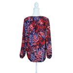 Rebecca Taylor  Silk Floral Long Sleeve Peasant Top Tie Neck Sz 2 Red Purple Photo 11
