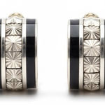 Sterling Silver Hoop Earrings Black Onyx Photo 0