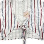 Wild Honey  - Striped Tie Front Crop Top in White Red & Blue Photo 1