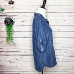 Lucky Brand  3/4 Sleeve Blue Polka-Dot Chambray Button Up Denim Shirt Size Small Photo 6