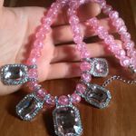 Simulated Pink Sapphire and Austrian Crystal Beaded Silvertone Necklace Photo 2