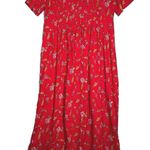 Betsy Lauren Dress Womens 6 Red Yellow Floral Midi Bohemian Cottagecore Prairie Photo 0