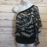 Bebe ‎ over the shoulder black blue gray top Photo 1