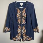 Chico's Floral Embroidered Topper LS Jacket NWT Deep Navy Photo 11