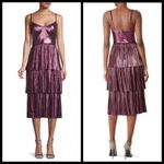 đź’•MARCHESA NOTTEđź’• Lame Pleated Tiered Midi Length Cocktail Dress Lilac Purple 0 Photo 7