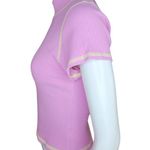 Daydreamer Contrast Stitch Short Sleeve Ribbed Mockneck Baby Tee Lilac Bloom Med Photo 3