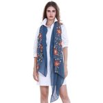 ✨RiscaWin Lady Sheer Soft Hit Jasmine Floral Embroidered Flower Scarf Shawl✨ Blue Photo 10