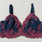 Wacoal 34DD Embrace Lace Blue Pink Floral Bra Underwire Unlined 65191 Photo 0