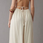 American Eagle  Halter Open Back Handkerchief Hem Midi Dress Cream NWT Photo 0