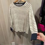 Cute classic creamy navy striped waffle cotton long sleeve top L.L. Bean Blue Size M Photo 8