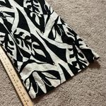 Black White Leaf Print Linen Blend Wide Leg Cropped Pants Elastic Waist Photo 4