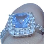Aquamarine White Sapphire Halo Women's Engagement Ring in Sterling Silver Sz 6 Photo 2