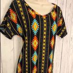 š Aztec boho cowgirl short sleeve v neck pullover mini dress small black blue Photo 1