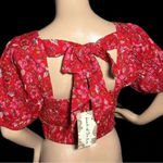 Band of Gypsies New B.O.G. Collective Band Of The Free Boho Red Floral Blouse Smocked Crop Sz M Photo 5