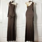 Aya Muse Chocolate Brown Silk Knit Maxi Dress w/ Scarf Size Medium NWT Photo 3